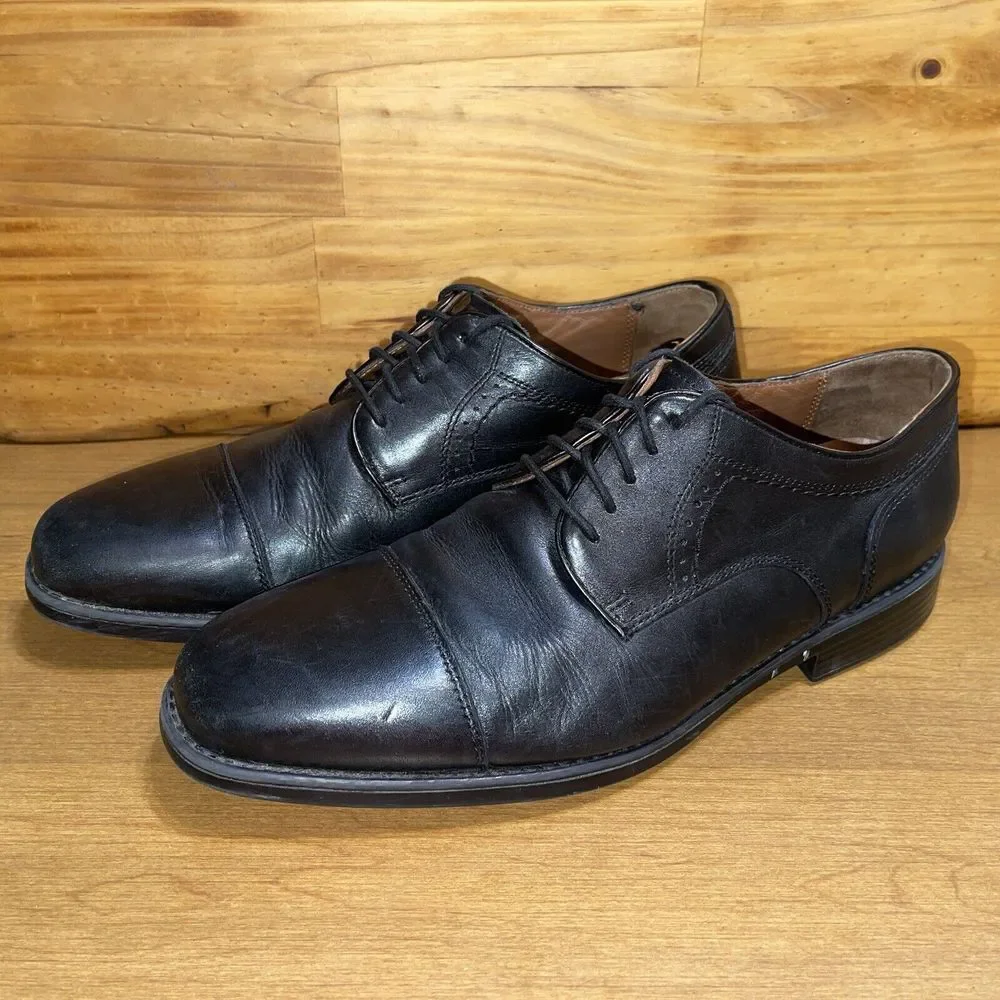 Johnston & Murphy Shoes Men 11 Black Sheepskin Dress Casual Shoes Cap Toe